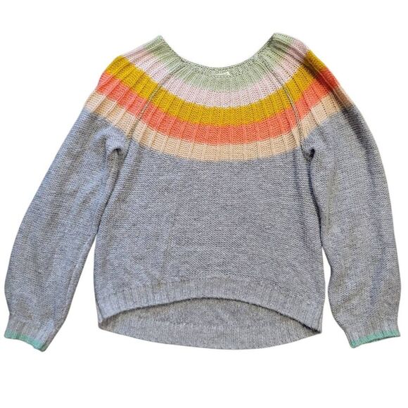 Anthropologie Sweater Women's Medium Grey Colleen Rainbow Stripe Wool Alpaca - Picture 4 of 6